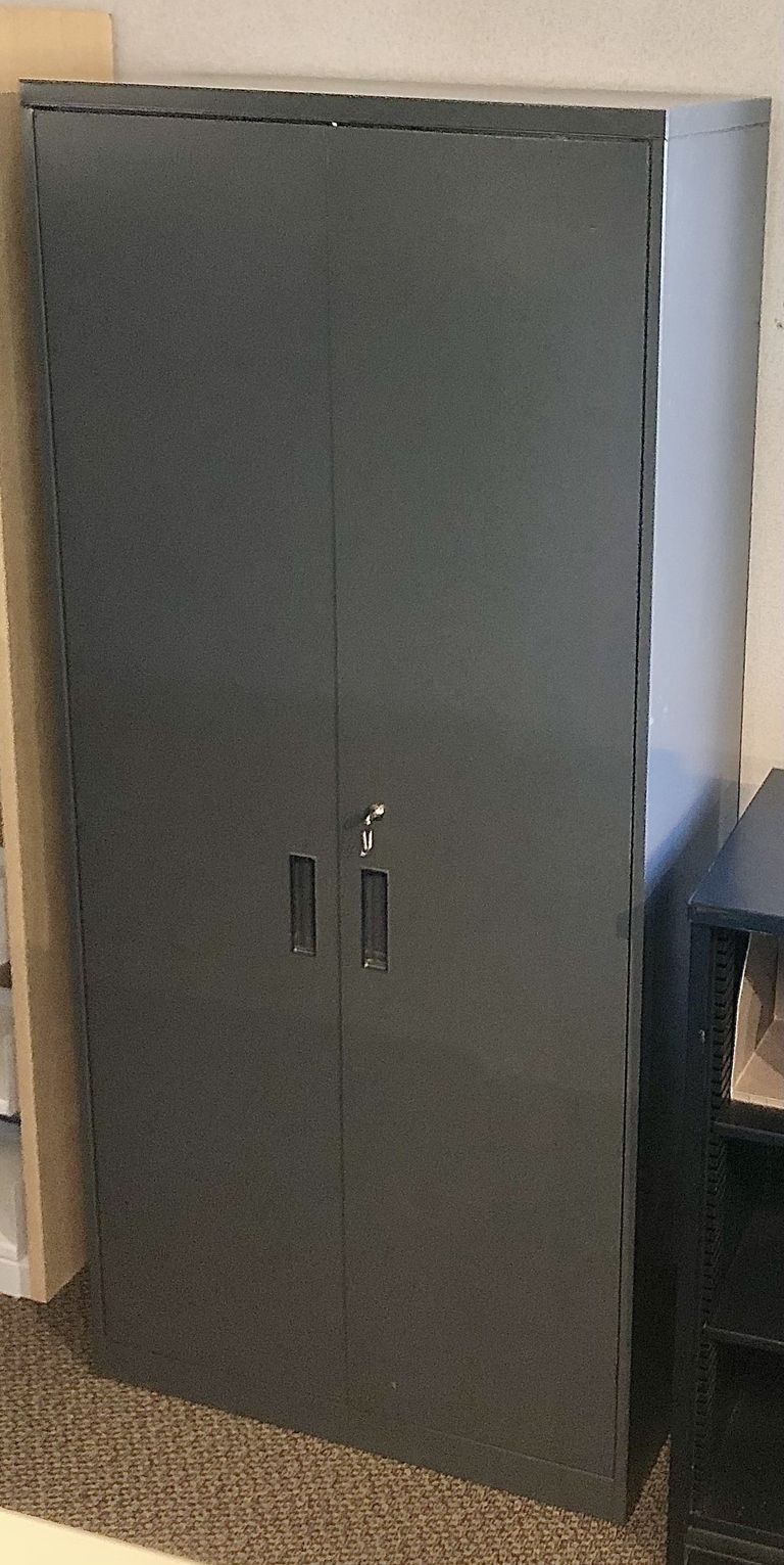 Used Steelcase 36"Wx18"Dx81"H 2-Door Storage Cabinet with Shelves - Dark Gray Paint Finish