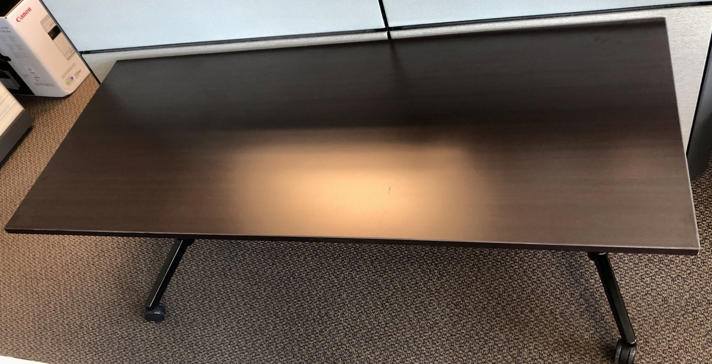 Used Storlie 72"Wx30"D Flip & Nest Training Table - Espresso Laminate Top & Black Base