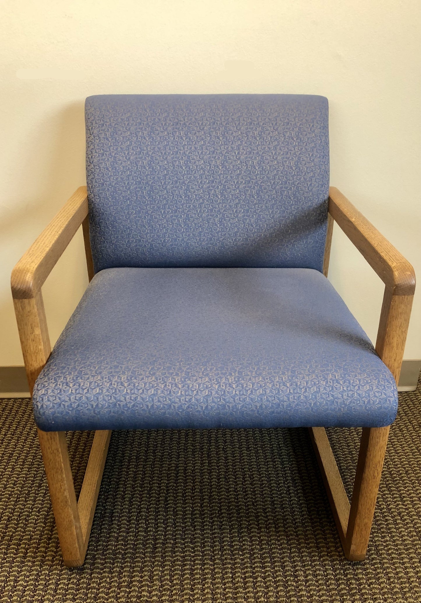 Used Guest Chair with Wood Sled Base and Arms - Blue Upholstered Seat and Back