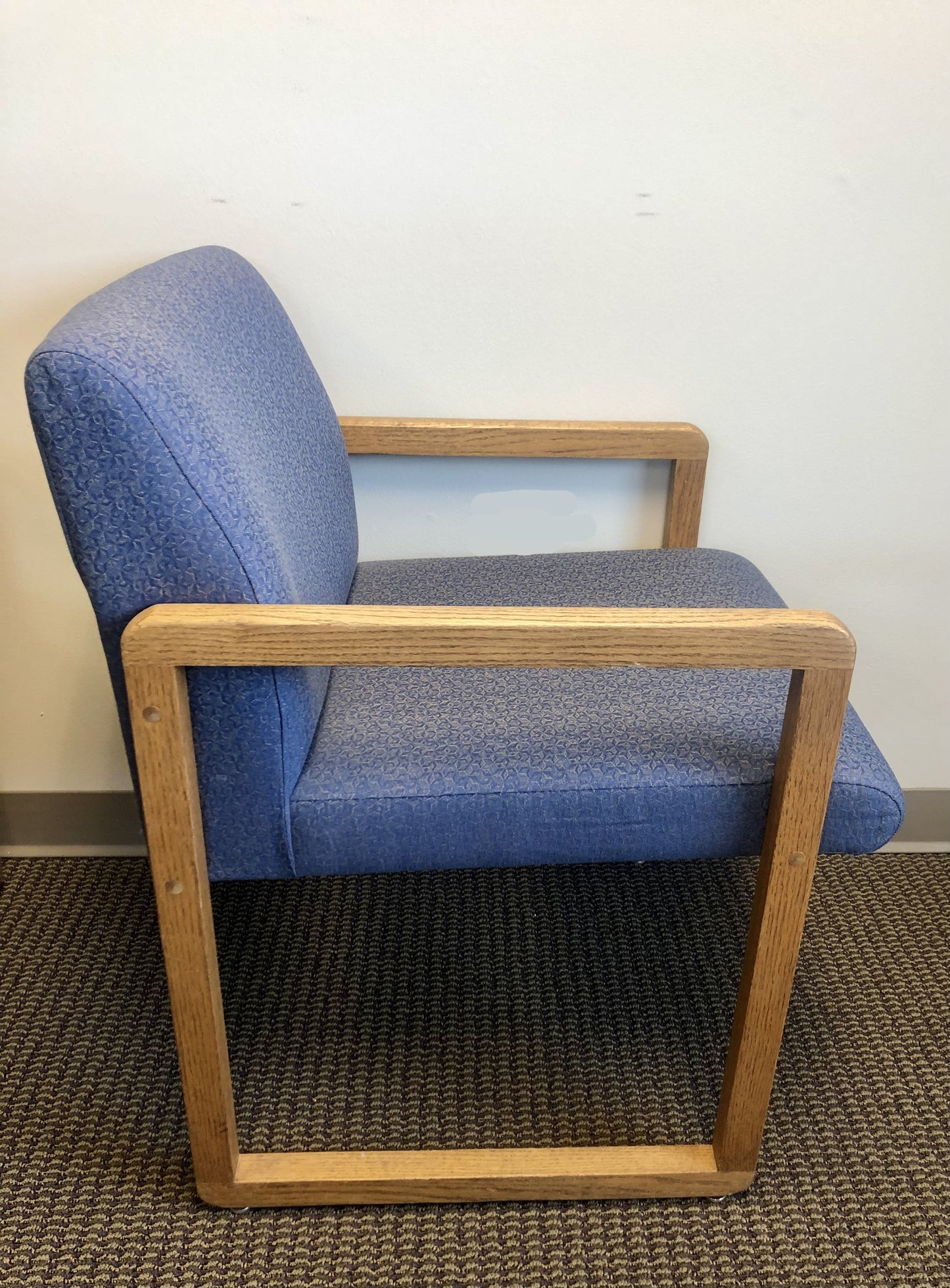 Used Guest Chair with Wood Sled Base and Arms - Blue Upholstered Seat and Back