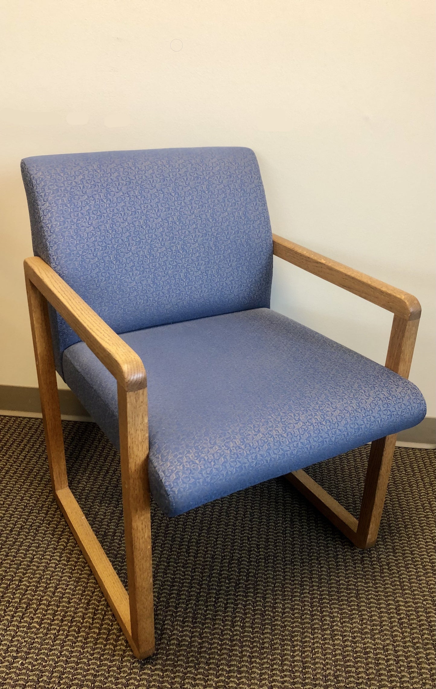 Used Guest Chair with Wood Sled Base and Arms - Blue Upholstered Seat and Back
