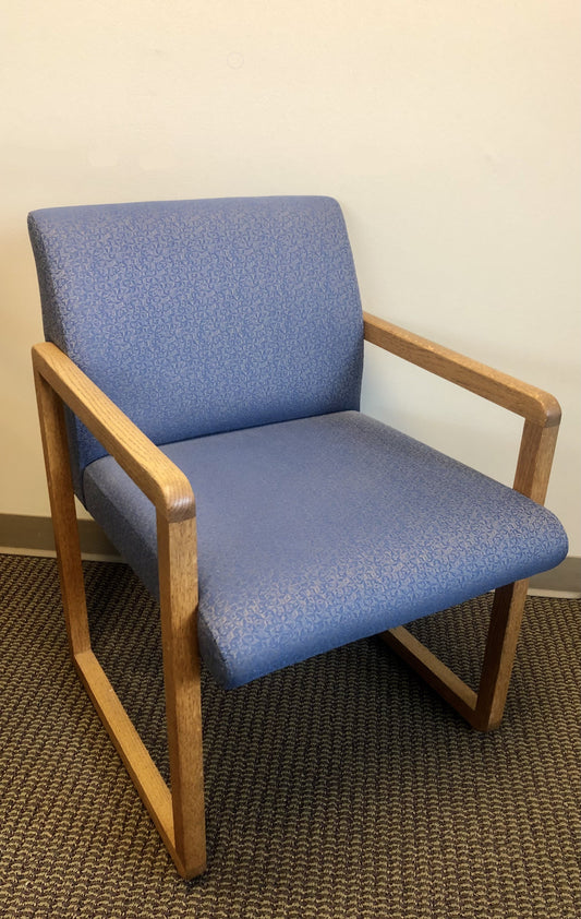 Used Guest Chair with Wood Sled Base and Arms - Blue Upholstered Seat and Back
