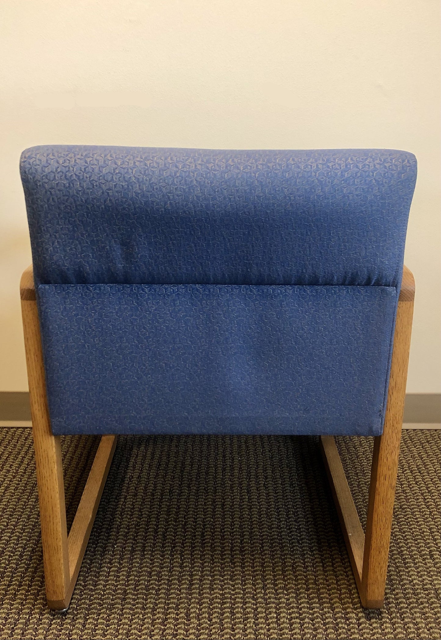 Used Guest Chair with Wood Sled Base and Arms - Blue Upholstered Seat and Back