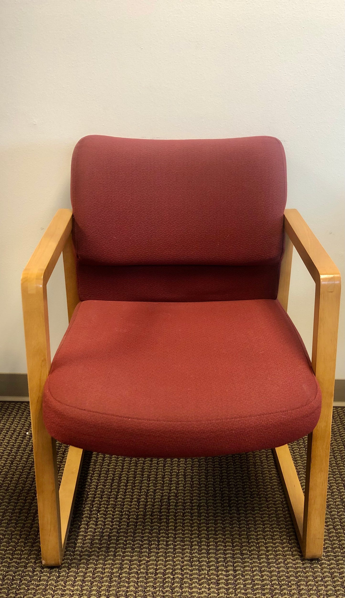 Used Guest Chair with Wood Sled Base and Arms - Light Red Upholstery