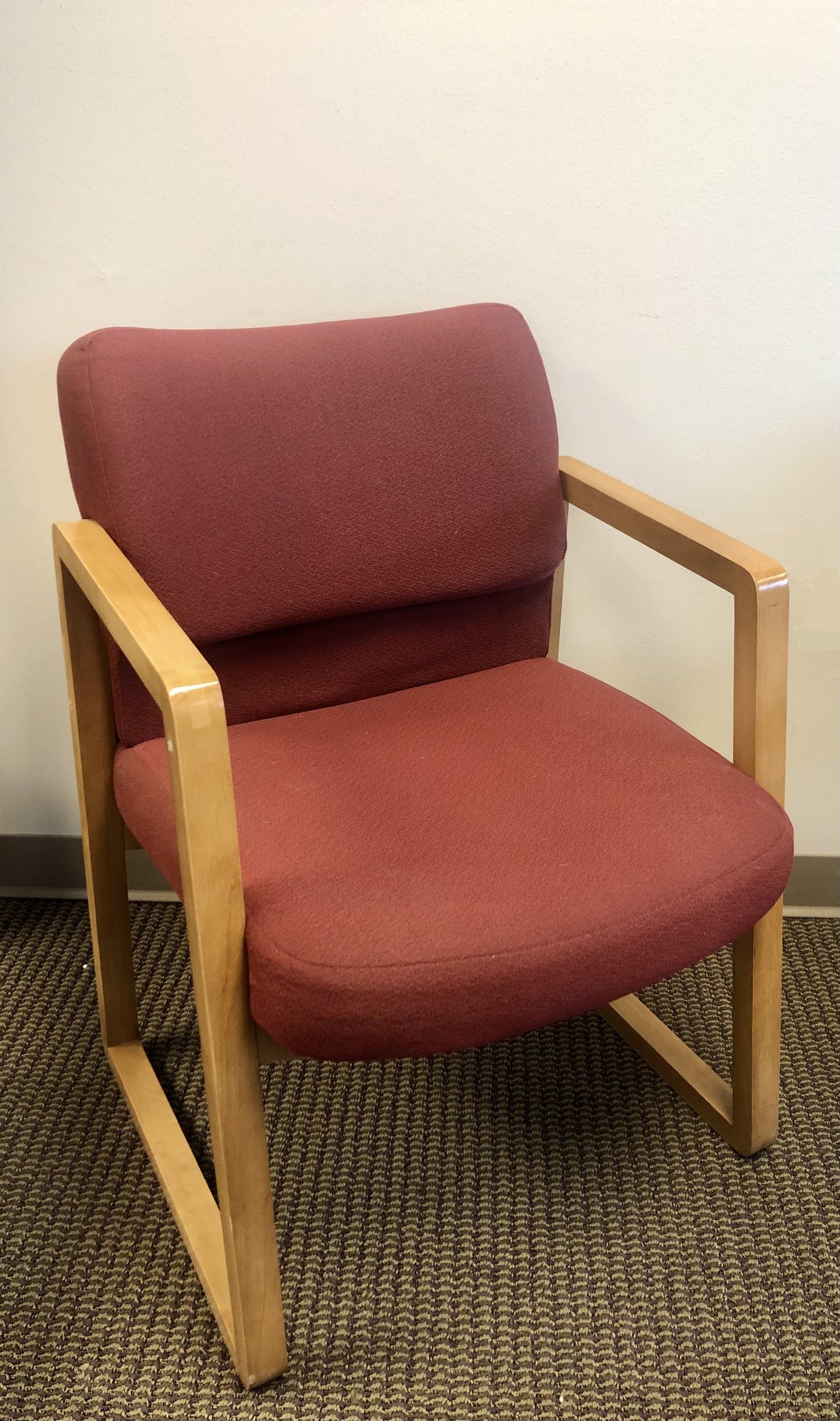 Used Guest Chair with Wood Sled Base and Arms - Light Red Upholstery