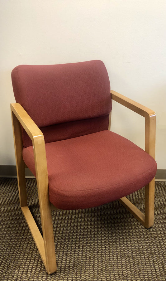 Used Guest Chair with Wood Sled Base and Arms - Light Red Upholstery