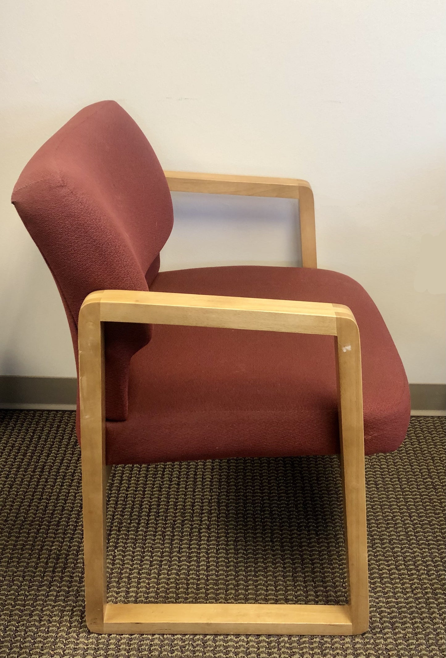 Used Guest Chair with Wood Sled Base and Arms - Light Red Upholstery