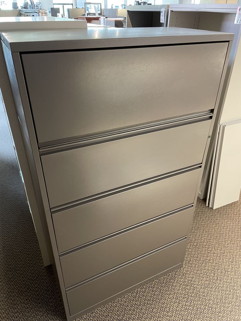 Used 36"W 4 Drawer Lateral File with 1 Pullout Drawer - Dark Gray Paint Finish