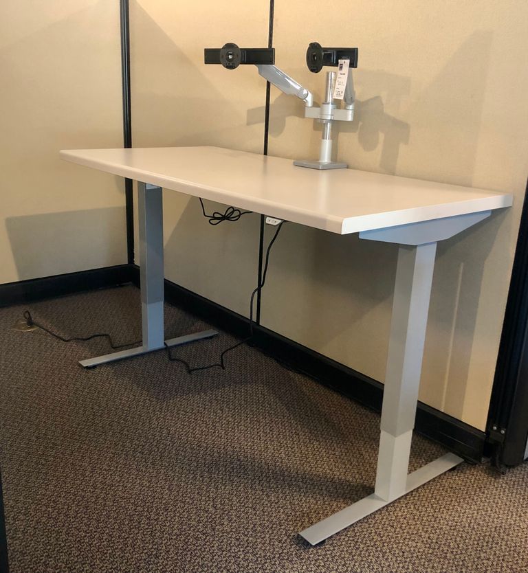 Refurbished 60"W x 30"D Height Adjustable Desk - Light Gray Laminate Top