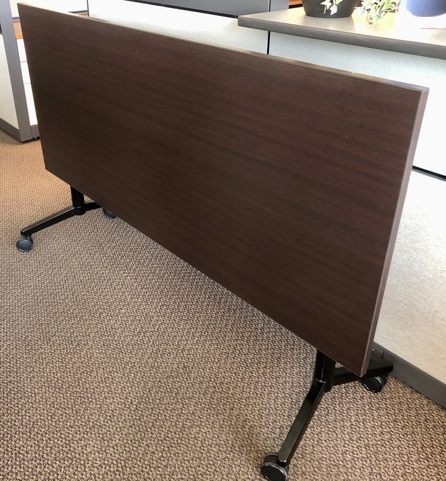 Used Storlie 72"Wx30"D Flip & Nest Training Table - Espresso Laminate Top & Black Base